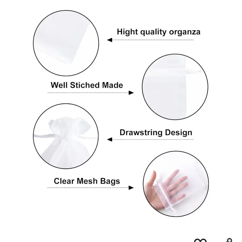 25 White Oragnza Bags 4x6 In - Drawstring Organza Bags, Sheer Mesh